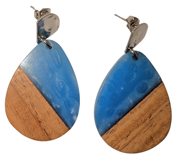 Blue and Walnut Earrings Teardrop