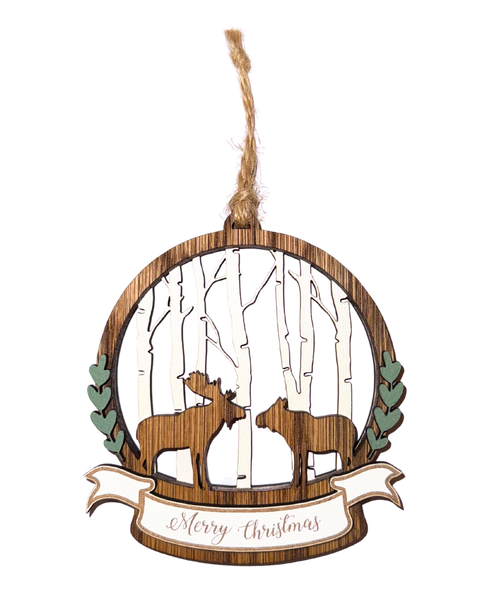 Birch Trees and Moose Round Ornament