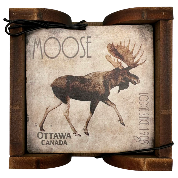 Canada Moose Coaster Set with Holder