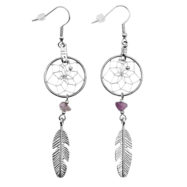 First Nations Dream Catcher Earrings with Amethyst