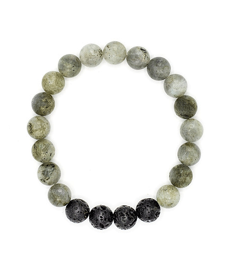 Our Canadian made aromatherapy "Fearless" bracelet is made out of 10mm Labradorite and lava beads, which is a useful companion through change, imparting strength and perseverance.