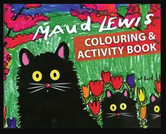 Children's colouring and activity book with three black cats by Canadian artist Maud Lewis