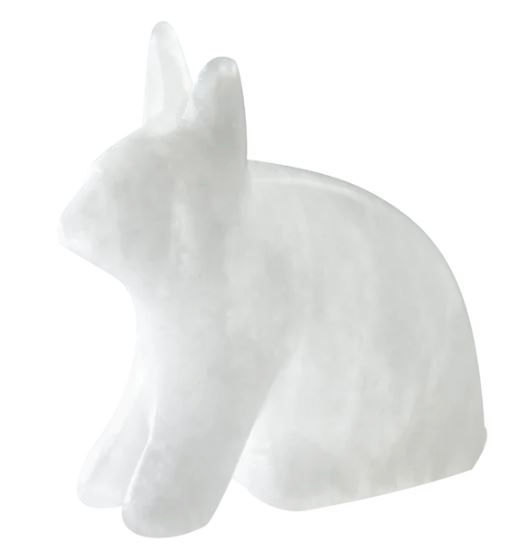 A beautiful white hare carved from alabaster, then polished to a shine.
