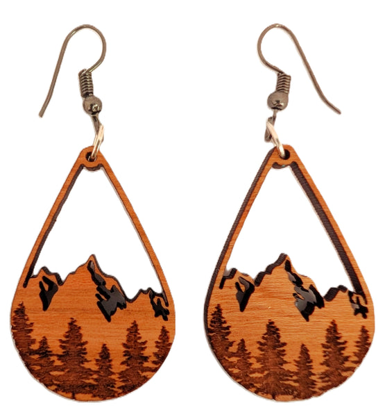 Wooden Tree and Mountain Earrings