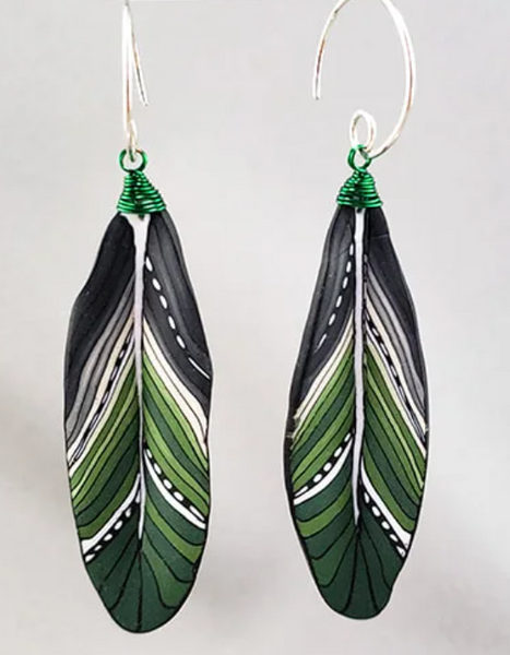Feather Earrings - Green