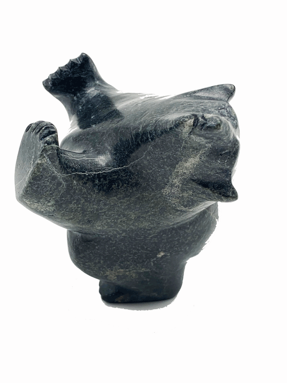 Black with green veins; soapstone carved dancing bear.
