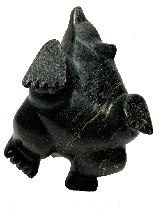 Black with green veins; soapstone carved dancing bear.