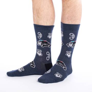 These fun socks feature police cars, badges, and handcuffs on a background of dark blue with a black heel. Spandex added to the 85% cotton blend gives the socks the perfect amount of stretch to hug your feet.