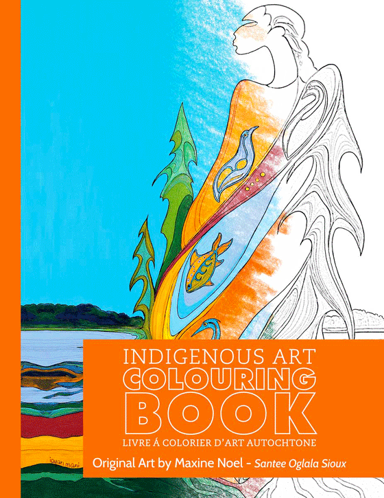 Indigenous art colouring book with original art by Santee Oglala Sioux artist Maxine Noel.
