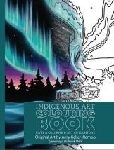 Indigenous art colouring book with original art by Amy Keller Remp featuring a northern lights landscape