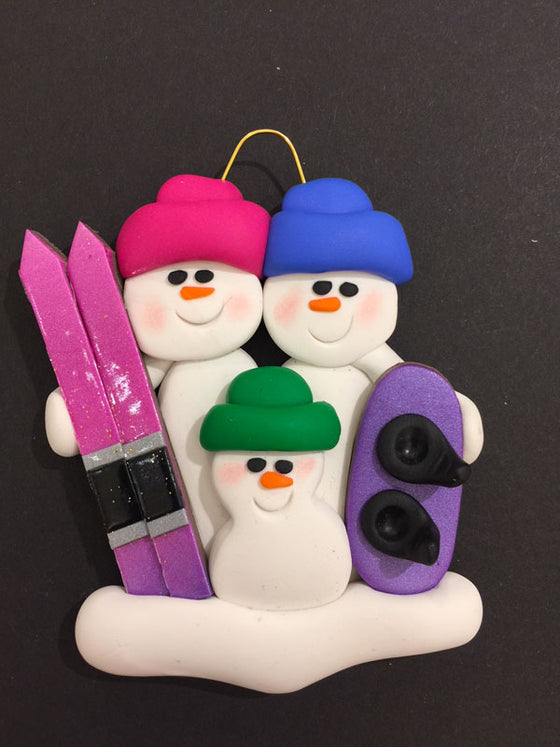 Ski/Snowboard Family of 3 Ornament