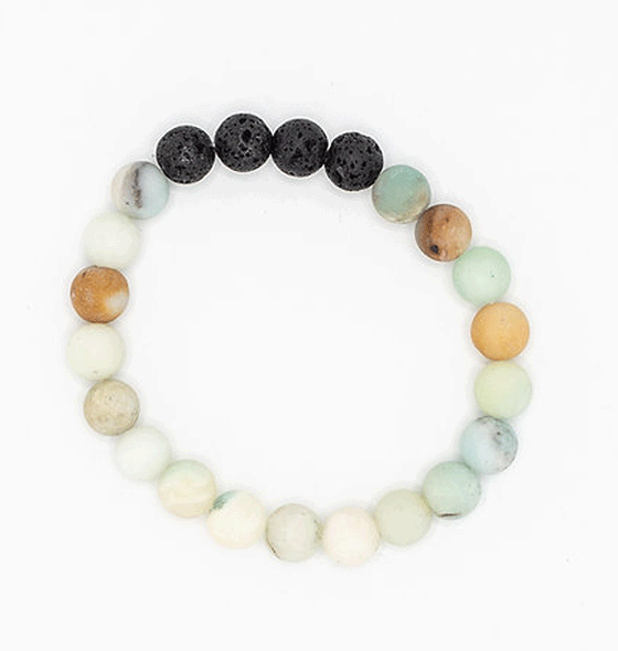 Our Canadian made "Unstoppable" bracelet is made out of 8mm amazonite and lava beads, which is a stone of truth, hope and happiness.