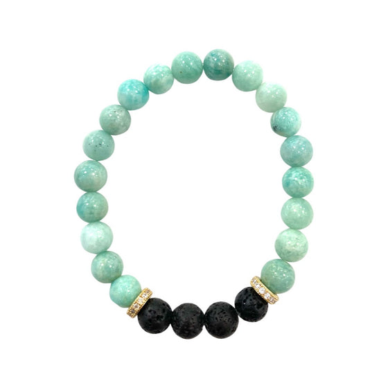 Our Canadian made aromatherapy "Joy" bracelet is made out of 8mm amazonite and lava beads, which is a stone of truth, hope and happiness. It soothes trauma, worry and fear allowing happiness and positive energy to flood your life.