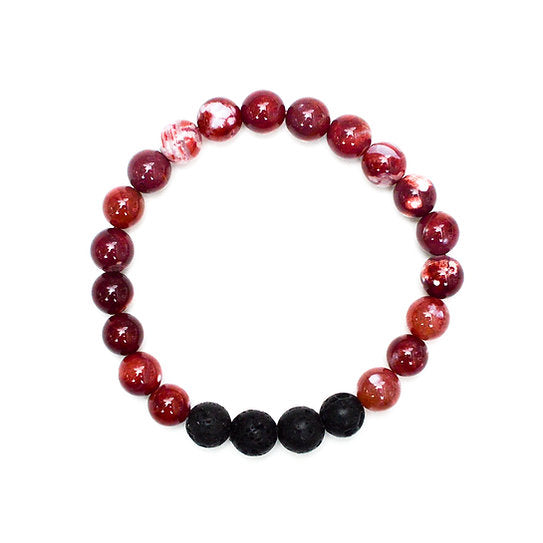 Our Canadian made aromatherapy "Empower" Bracelet is made out of 8mm Fire Agate and lava beads, which holds the energy of power and confidence 