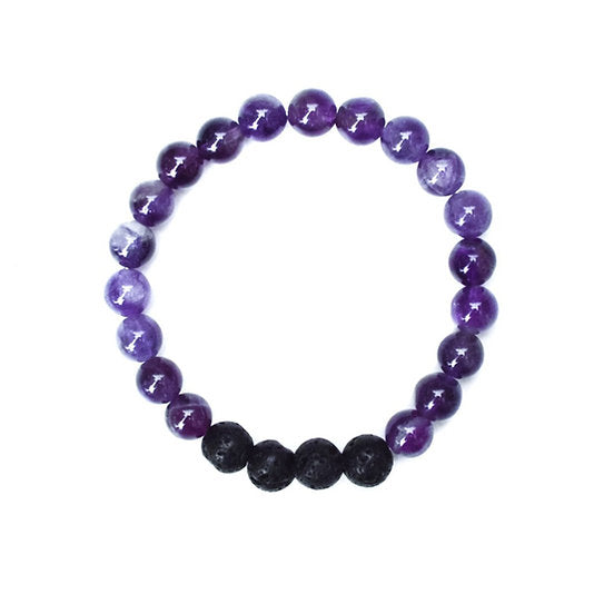 Our Canadian made aromatherapy "Happiness" bracelet is made out of 8mm purple amethyst and lava beads which has a positive, joyful energy that promotes inner peace, tranquility, happiness and contentment