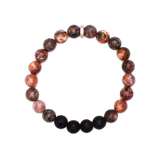 Our Canadian made aromatherapy " Healing" bracelet is made out of 8mm Jasper and lava beads, which is strongly connected to strength and provides healing energies, allowing to heal and rebalance the body, mind and spirit