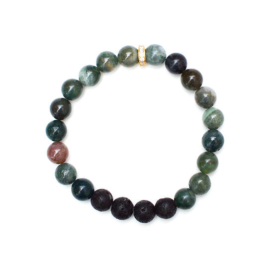 Our Canadian aromatherapy "Peace" bracelet is made out of 8mm India agate beads and lava beads, which  is frequently used in meditation for its powerful healing abilities and balancing the Yin Yang.