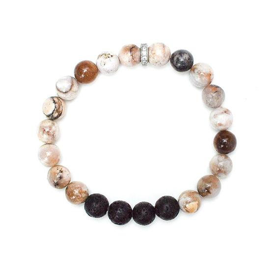 Our Canadian made aromatherapy "Intention" bracelet is made out of 8mm dendritic opal beads and lava beads, which  is a perfect companion when wanting to cultivate an intentional life full of positivity, purpose and wonder