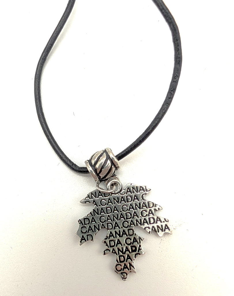 Maple Leaf Pendant Black Leather Cord Necklace
