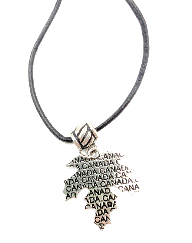Maple Leaf Pendant Black Leather Cord Necklace