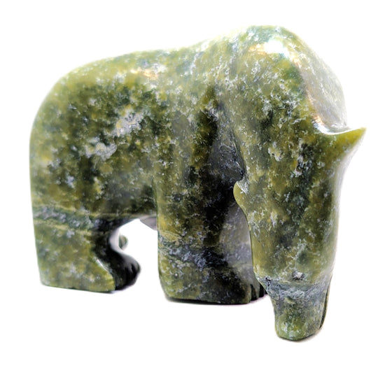 green marblesque soapstone walking bear