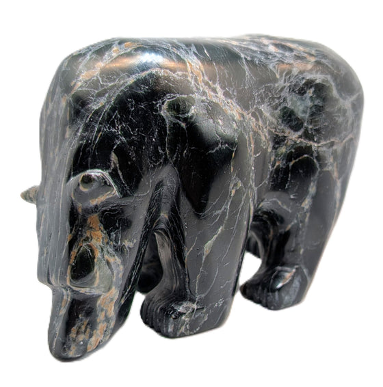 black marblesque walking soapstone bear