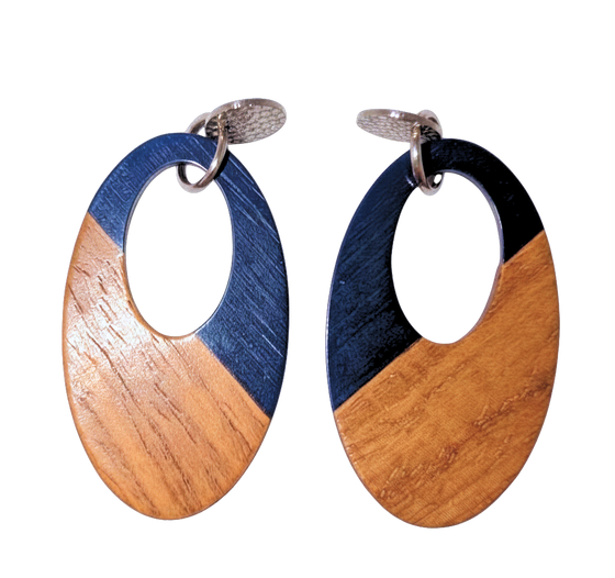 Oval Blue and Walnut Earrings with Cutout