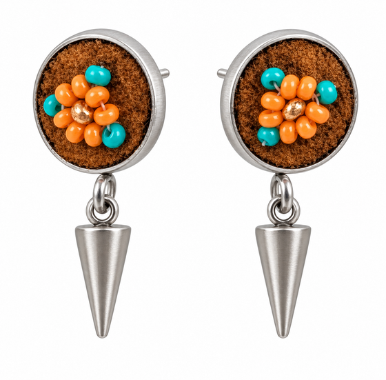 Moose Hide Beaded Post Dangle Earrings