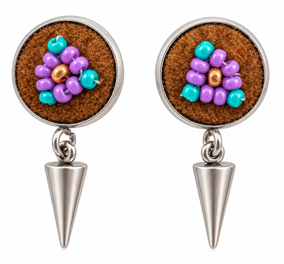 Moose Hide Beaded Post Dangle Earrings