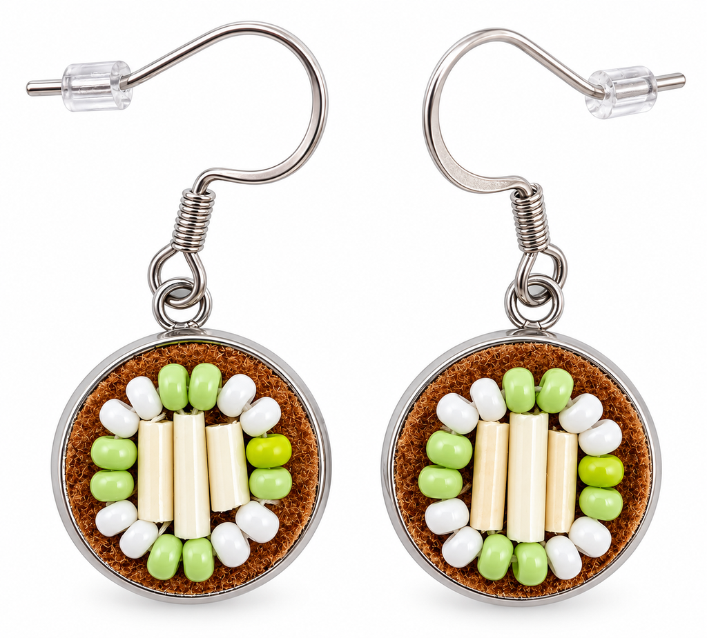 Moose Hide & Porcupine Quill Beaded Hook Earrings