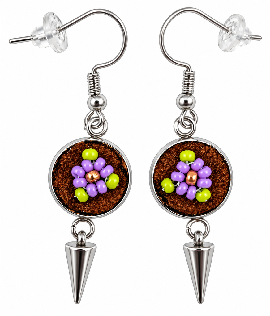 Moose Hide Beaded Dangle Hook Earrings