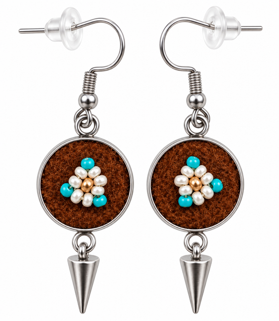 Moose Hide Beaded Dangle Hook Earrings