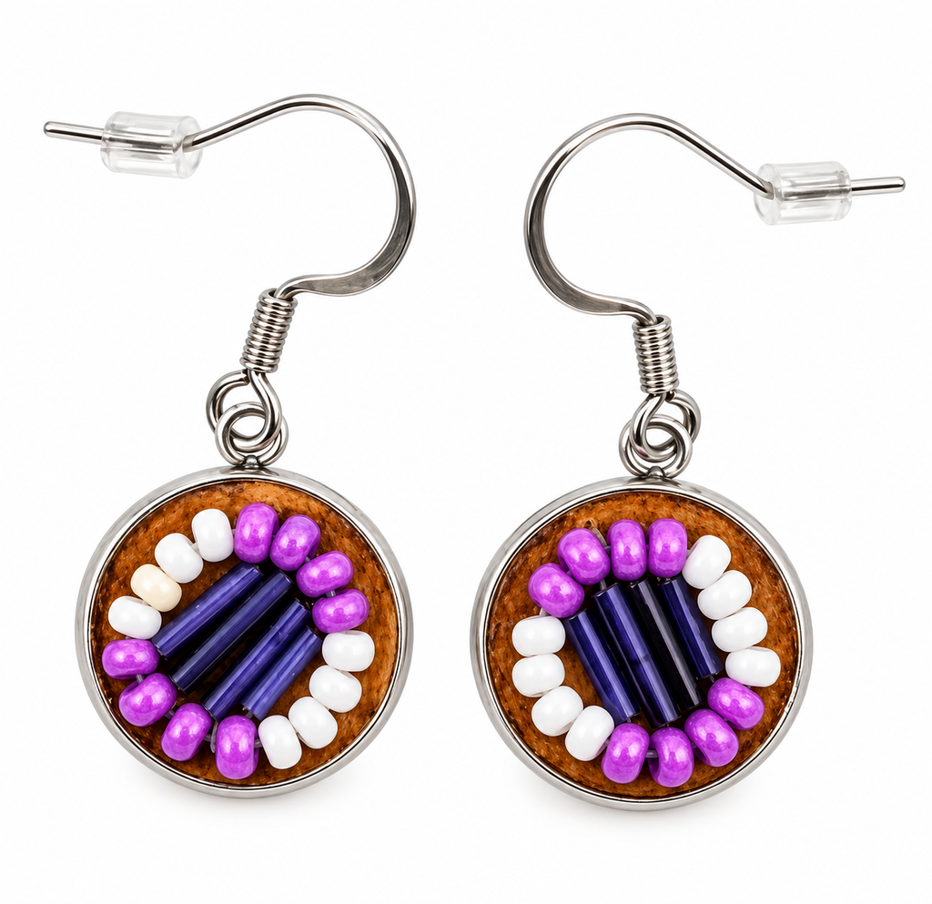 Moose Hide & Porcupine Quill Beaded Hook Earrings