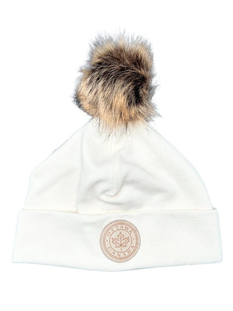 Ottawa Canada Maple Leaf Toque with Pom Pom - Cream