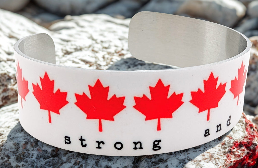 Maple Leaves Strong & Free Cuff Bracelet