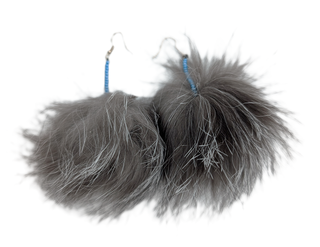 Beaded Sealskin Pom Pom Earrings - Daisy Savard