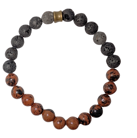 Bracelet with one half of mahogany obsidian beads and the other with black lava beads.