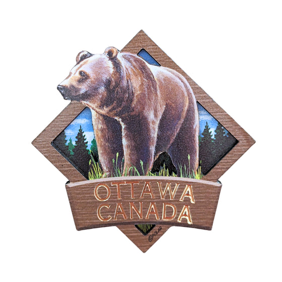 Ottawa Canada Grizzly Bear - Wooden Magnet