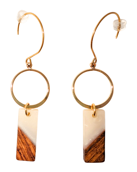 Rectangular White and Walnut Earrings