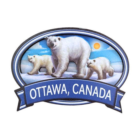 Ottawa Canada 2D Polar Bears - Wooden Magnet