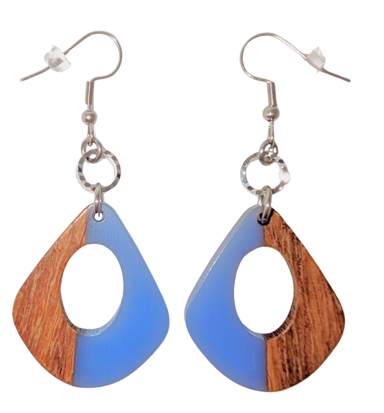 Blue and Walnut Earrings with Cutout