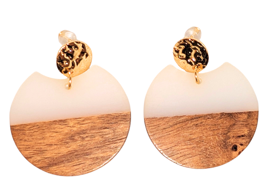 Circle White and Walnut Earrings Gold