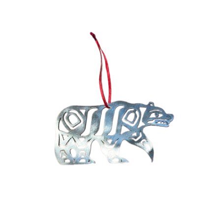 Brushed Steel First Nations Bear Ornament