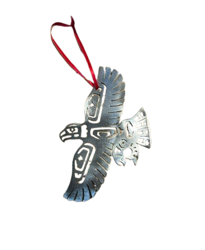 Brushed Steel First Nations Eagle Ornament