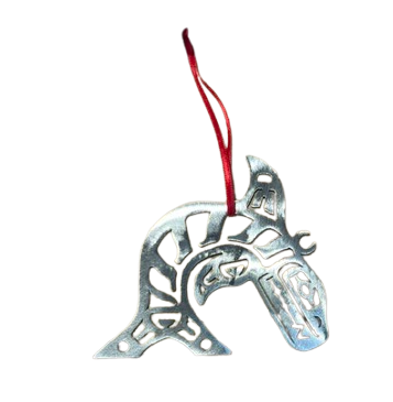 Brushed Steel First Nations Orca Ornament