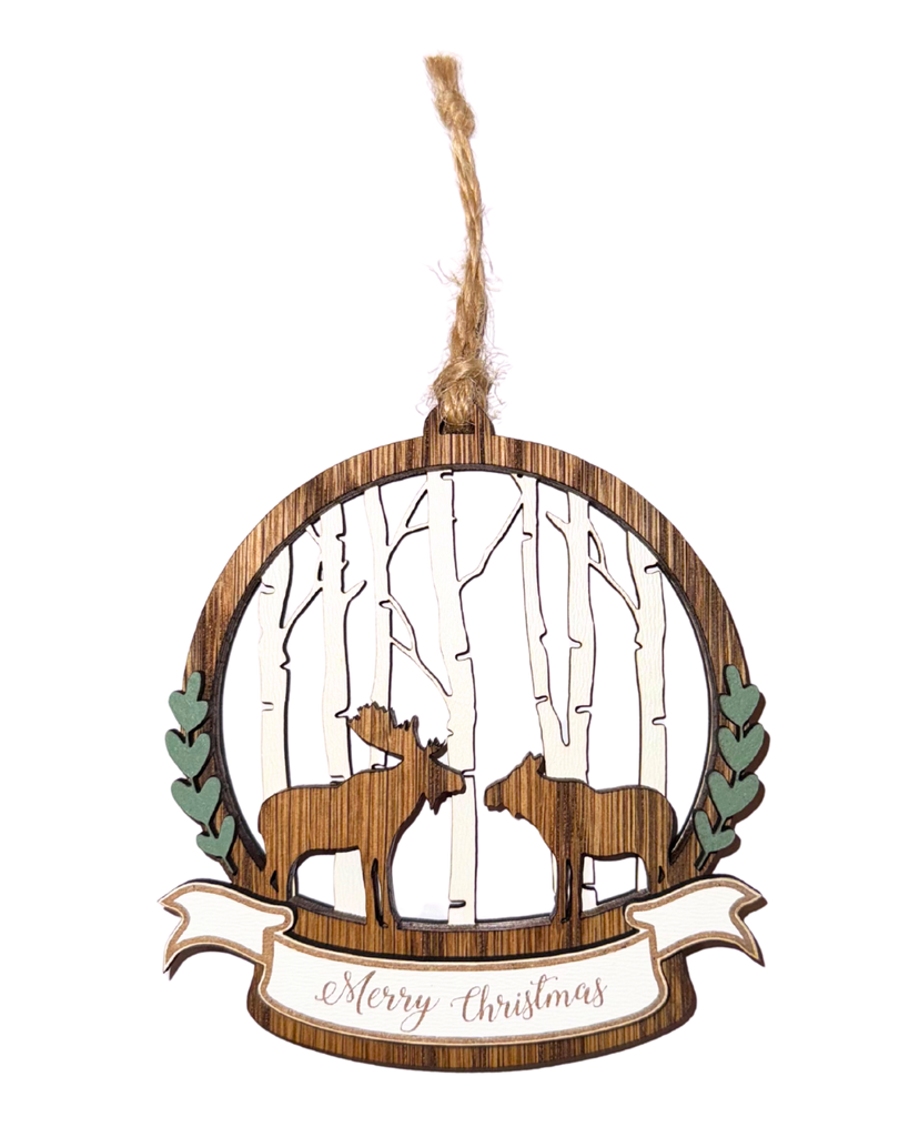 Birch Trees and Moose Round Ornament