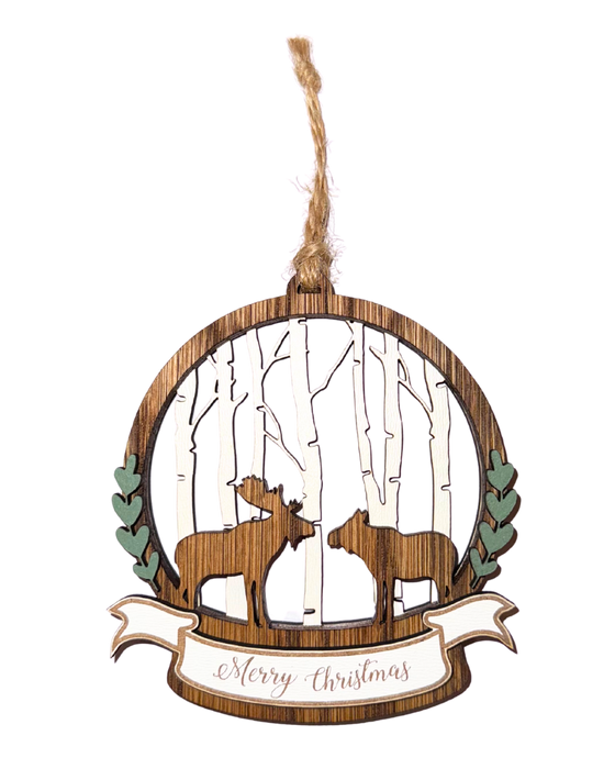 Birch Trees and Moose Round Ornament
