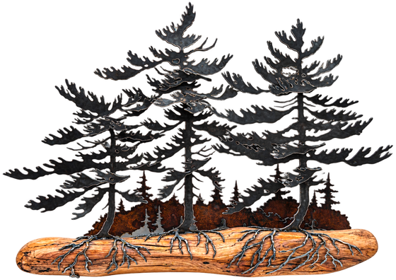 3 Trees Wood & Metal Wall Sculpture - Cathy Mark
