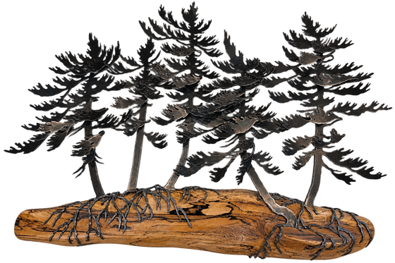 5 Trees Wood & Metal Wall Sculpture - Cathy Mark