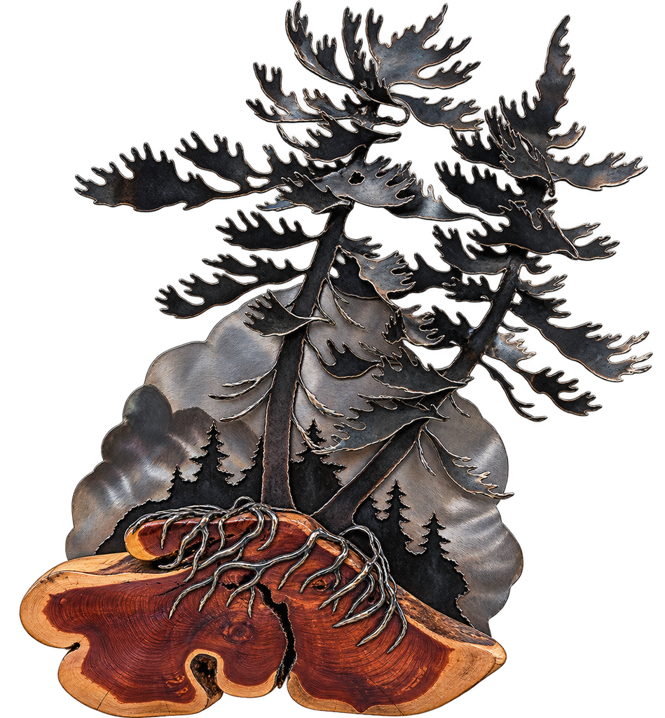 2 Trees Wood & Metal Wall Sculpture - Cathy Mark